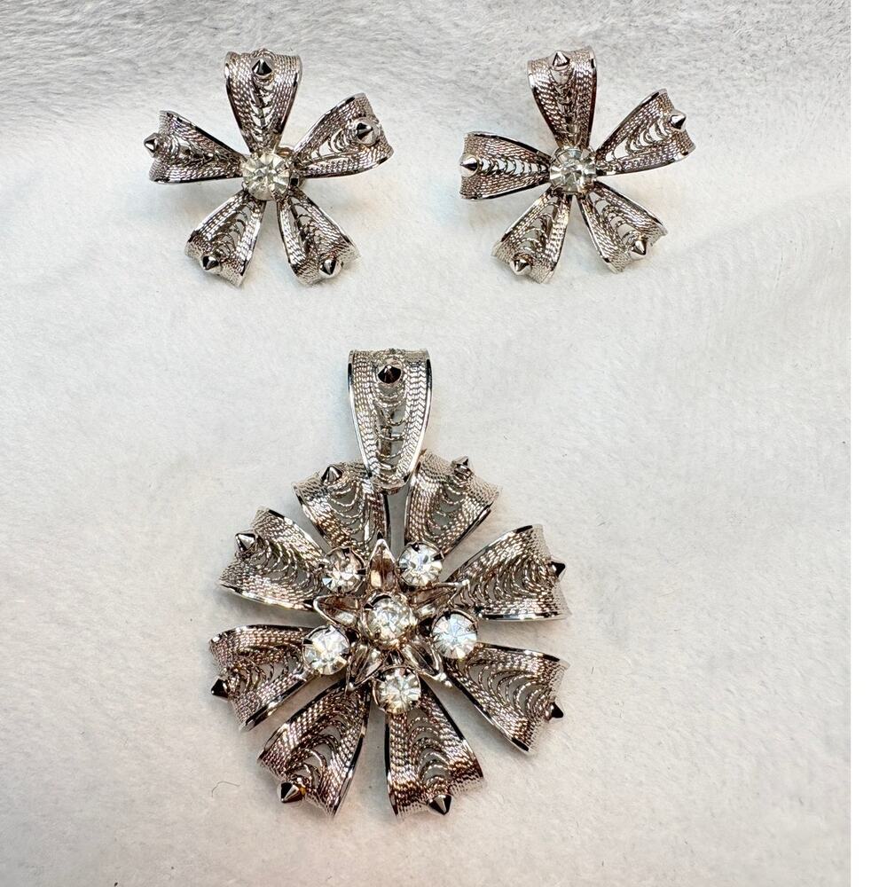 Vintage Binder & Ornstein Sterling Silver Filigree Pendant and Earrings Set